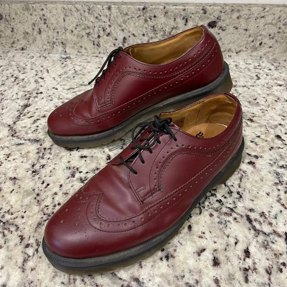 Dr Martens 3989 Cherry Red Leather Wingtip Brogue Shoes Mens 11 Womens 12